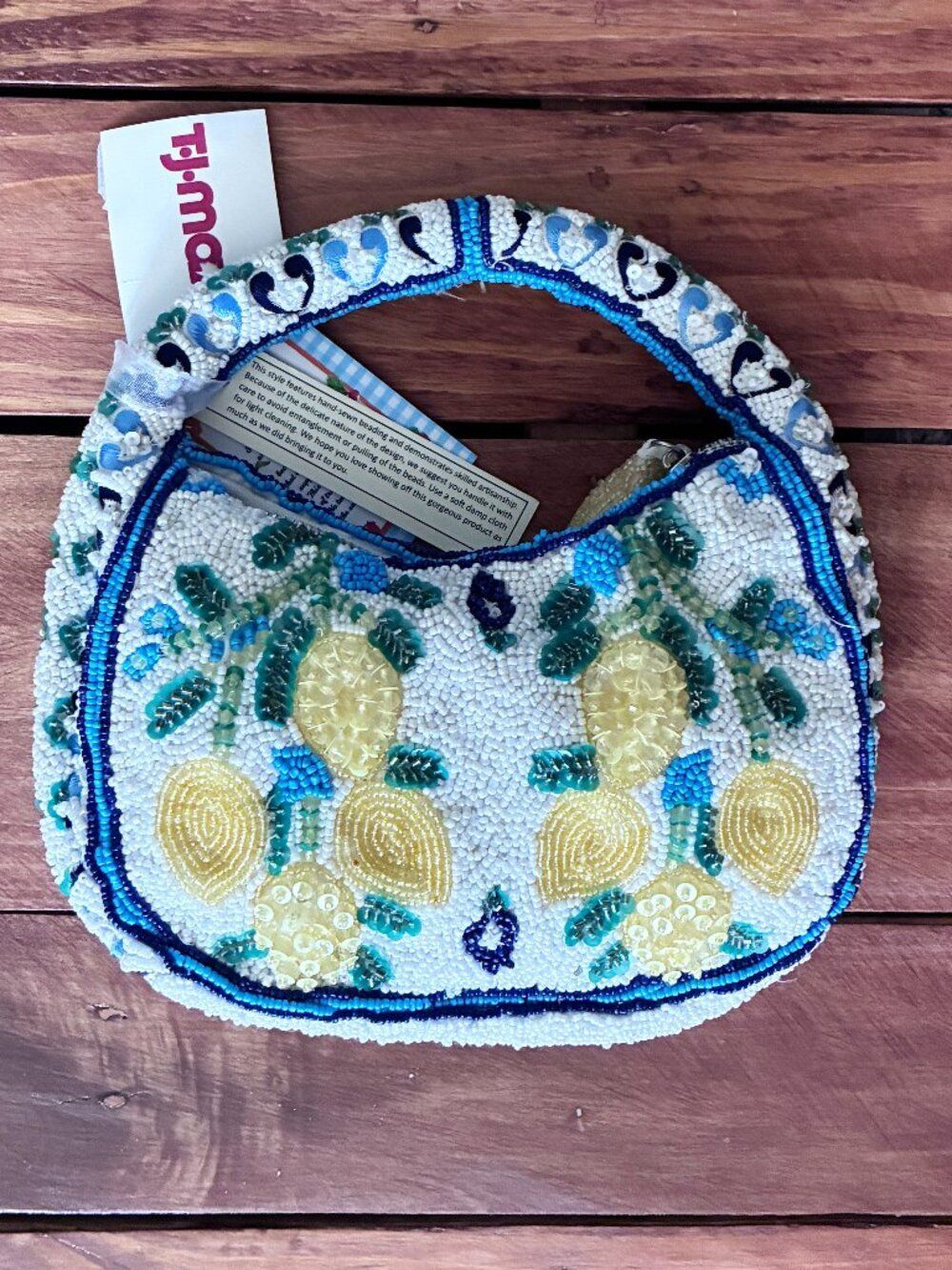Lemons Beaded Statement Bag Blue/Yellow - T.J. Maxx Viral - NWT